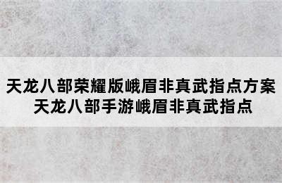 天龙八部荣耀版峨眉非真武指点方案 天龙八部手游峨眉非真武指点